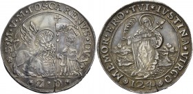 Marco Foscarini doge CXVII, 1762-1763. Ducatone da 124 soldi, AR 26,72 g. S M V M FOSCARENVS DVX Il Leone alato, a s., volto di fronte e con la zampa ...