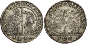 Marco Foscarini doge CXVII, 1762-1763. Ducato, AR 22,58 g. S M V MARC FOSCARENVS D S. Marco nimbato, seduto a s. e benedicente, consegna il vessillo a...