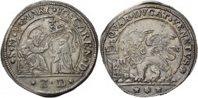 Marco Foscarini doge CXVII, 1762-1763. Quarto di ducato, AR 5,66 g. S M V MARC FOSCAREN D S. Marco nimbato, seduto a s. e benedicente, consegna il ves...