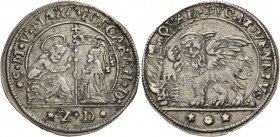 Marco Foscarini doge CXVII, 1762-1763. Quarto di ducato, AR 5,57 g. S M V MARC FOSCAREN D S. Marco nimbato, seduto a s. e benedicente, consegna il ves...