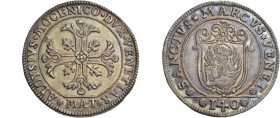 Alvise IV Mocenigo doge CXVIII, 1763-1778. Scudo della croce, AR 31,63 g. ALOYSIVS MOCENICO DVX VENETIAR Croce ornata e fogliata, accantonata da quatt...