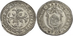 Alvise IV Mocenigo doge CXVIII, 1763-1778. Mezzo scudo della croce, AR 14,68 g. ALOYSIVS MOCENICO DVX VENETIAR Croce ornata e fogliata, accantonata da...