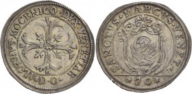 Alvise IV Mocenigo doge CXVIII, 1763-1778. Mezzo scudo della croce, AR 15,15 g. ALOYSIVS MOCENICO DVX VENETIAR Croce ornata e fogliata, accantonata da...