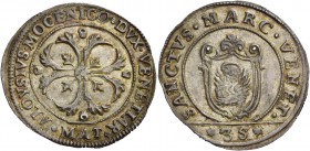 Alvise IV Mocenigo doge CXVIII, 1763-1778. Quarto di scudo della croce, AR 7,90 g. ALOYSIVS MOCENICO DVX VENETIAR Croce ornata e fogliata, accantonata...