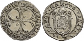 Alvise IV Mocenigo doge CXVIII, 1763-1778. Ottavo di scudo della croce, AR 3,94 g. ALOY MOCENICO DVX VENETIAR Croce ornata e fogliata, accantonata da ...