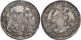 Alvise IV Mocenigo doge CXVIII, 1763-1778. Ducatone da 124 soldi, AR 28,03 g. S M V ALOY MOCENICO DVX Il Leone alato, a s., volto di fronte e con la z...