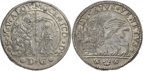 Alvise IV Mocenigo doge CXVIII, 1763-1778. Ducato di doppio peso, AR 45,45 g. S M V ALOY MOCENICO D S. Marco nimbato, seduto a s. e benedicente, conse...