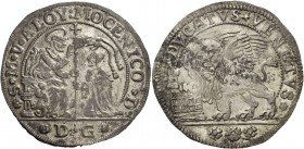Alvise IV Mocenigo doge CXVIII, 1763-1778. Ducato, AR 22,73 g. S M V ALOY MOCENICO D S. Marco nimbato, seduto a s. e benedicente, consegna il vessillo...