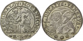 Alvise IV Mocenigo doge CXVIII, 1763-1778. Ducato, AR 22,74 g. S M V ALOY MOCENICO D S. Marco nimbato, seduto a s. e benedicente, consegna il vessillo...