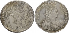 Alvise IV Mocenigo doge CXVIII, 1763-1778. Tallero per il Levante 1766, AR 28,33 g. ALOYSII MOCENICO DUCE J766 Leone alato e nimbato, rampante a s., c...