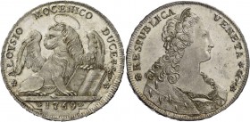 Alvise IV Mocenigo doge CXVIII, 1763-1778. Tallero per il Levante 1769, nuovo tipo, AR 28,55 g. ALOYSIO MOCENICO DUCE Leone alato e nimbato, seduto e ...