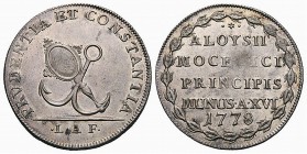 Alvise IV Mocenigo doge CXVIII, 1763-1778. Osella anno XVI/1778, AR 9,94 g. PRVDENTIA ET CONSTANTIA Specchio ed ancora decussati; all’esergo, L A F (L...