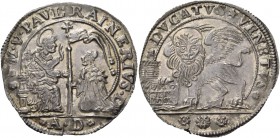 Paolo Renier doge CXIX, 1778-1789. Ducato, AR 22,52 g. S M V PAVL RAINERIVS D S. Marco nimbato, seduto a s. e benedicente, consegna il vessillo al dog...