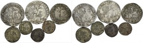 Paolo Renier doge CXIX, 1778-1789. Lotto di sette monete. Ducato (2). CNI 28, 58. Paolucci 26. Mezzo di ducato. CNI 63. Paolucci 28. Da 15 soldi 1778....