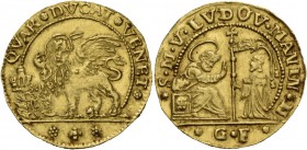 Ludovico Manin doge CXX, 1789-1797. Quarto di ducato da 2 zecchini, AV 6,99 g. S M V LVDO MANIN D S. Marco nimbato, seduto a s. e benedicente, consegn...