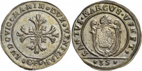 Ludovico Manin doge CXX, 1789-1797. Quarto di scudo della croce, AR 7,95 g. LUDOVIC MANIN DVX VENETIAR Croce ornata e fogliata, accantonata da quattro...