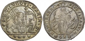 Ludovico Manin doge CXX, 1789-1797. Mezzo ducatone da 62 soldi, AR 14,08 g. S M V LVDOVI MANIN D Il Leone alato, a s., volto di fronte e con la zampa ...