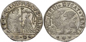 Ludovico Manin doge CXX, 1789-1797. Mezzo ducato, AR 11,36 g. S M V LVDOVICVS MANIN S. Marco nimbato, seduto a s. e benedicente, consegna il vessillo ...