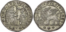 Ludovico Manin doge CXX, 1789-1797. Mezzo ducato, AR 11,37 g. S M V LVDOVIC MANIN D S. Marco nimbato, seduto a s. e benedicente, consegna il vessillo ...