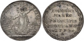 Ludovico Manin doge CXX, 1789-1797. Osella anno V/1793, AR 9,75 g. NEC NUPER DEFEC La Beata Vergine, con aureola di sette stelle, stante di fronte su ...
