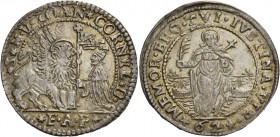 Giovanni II Corner doge CXI, 1709-1722. Mezzo ducatone da 62 soldi,  AR 13,76 g.  S M V IOAN CORNEL D   Il Leone alato, a s., volto di fronte e con la...