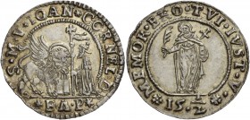 Giovanni II Corner doge CXI, 1709-1722. Ottavo di ducatone da 15 soldi e mezzo,  AR 3,25 g.  S M V IOAN CORNEL D   Il Leone alato, a s., volto di fron...