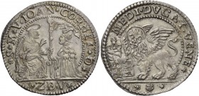 Giovanni II Corner doge CXI, 1709-1722. Mezzo ducato,  AR 11,02 g.  S M V IOAN CORNEL D  S. Marco, benedicente, seduto in trono porge con la mano s. i...