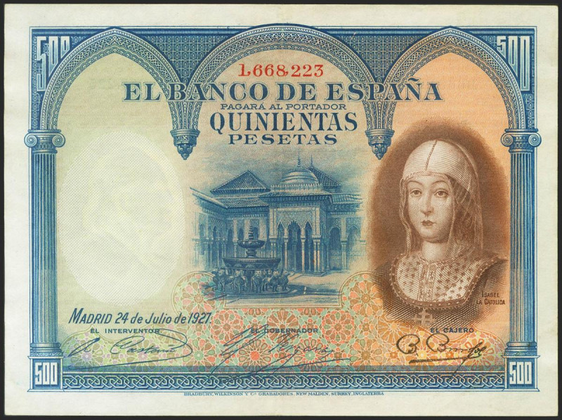 500 Pesetas. 24 de Julio de 1927. Sin serie y numeración posterior a 1602000. (E...