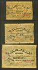 Serie de 5 billetes del Banco de España de la sucursal de Santander correspondientes a los valores de 5 Pesetas (antefirma Banco de Bilbao), 10 Peseta...