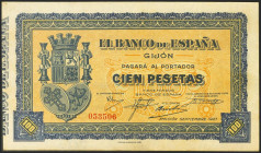 100 Pesetas. Septiembre 1937. Asturias y León. Sin serie. (Edifil 2021: 399). Apresto original. SC.