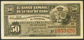 BANCO ESPAÑOL DE LA ISLA DE CUBA. 50 Centavos. 15 de Mayo de 1896. Serie H. (Edifil 2017: 70). EBC++.