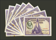 Conjunto de 8 billetes de 100 Pesetas emitidos el 15 de Agosto de 1928, sin serie. (Edifil 2021: 355). EBC/MBC-. A EXAMINAR.