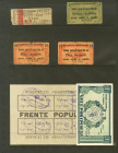 Conjunto de cinco vales, tres de ellos para el metropolitano de Madrid de 10 céntimos (2) y 15 céntimos, otro de 1 peseta de teléfonos y un vale de 10...
