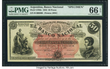Argentina Banco Nacional 50 Pesos 5.11.1883 Pick S700s Specimen PMG Gem Uncirculated 66 EPQ. Perforations present on this example. 

HID09801242017

©...