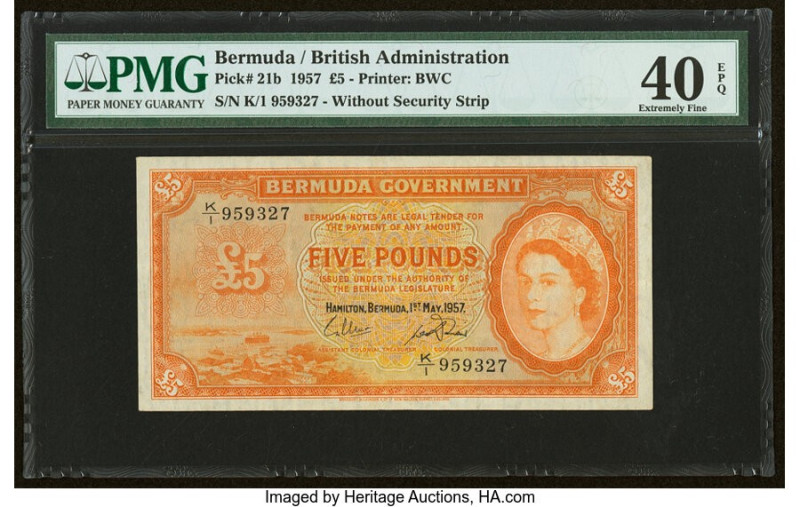 Bermuda Bermuda Government 5 Pounds 1.5.1957 Pick 21b PMG Extremely Fine 40 EPQ....