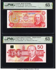 Canada Bank of Canada $50 1975; 1988 BC-51b; BC-59aA Two Examples PMG Gem Uncirculated 65 EPQ; Choice Uncirculated 63. BC-59aA is a Replacement and mi...