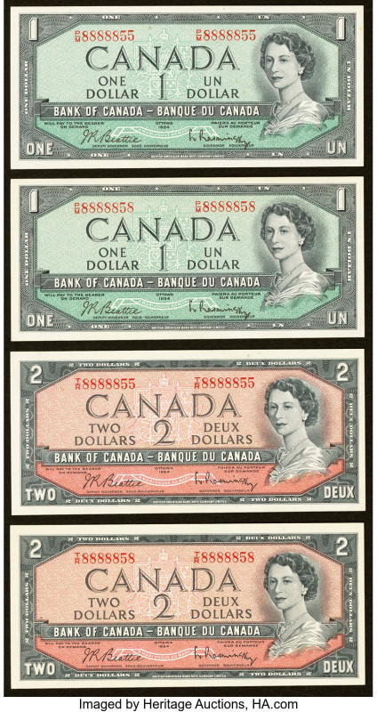 Matching Serial Numbers 8888858 Canada Bank of Canada Group Lot of 4 Examples Ab...