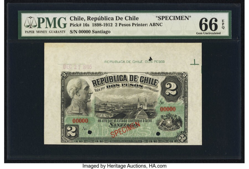 Chile Republica de Chile 2 Pesos 1898-1912 Pick 16s Specimen PMG Gem Uncirculate...