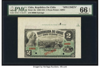Chile Republica de Chile 2 Pesos 1898-1912 Pick 16s Specimen PMG Gem Uncirculated 66 EPQ. Two POCs are present on this example. 

HID09801242017

© 20...