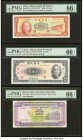 China & Macau Group Lot of 4 Examples PMG Gem Uncirculated 66 EPQ (3); Choice Uncirculated 63. Note is unaffected by issues in counterfoil and ink is ...