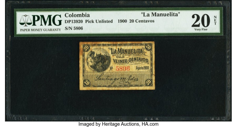 Colombia La Manuelita 20 Centavos 8.1900 Pick UNL PMG Very Fine 20 Net. Previous...