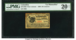 Colombia La Manuelita 20 Centavos 8.1900 Pick UNL PMG Very Fine 20 Net. Previous mounting is noted on this example. 

HID09801242017

© 2022 Heritage ...