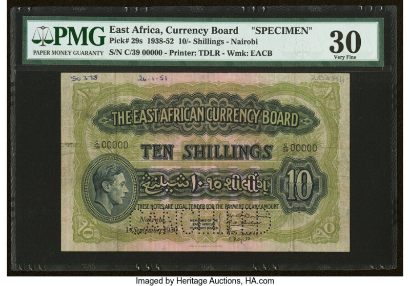 East Africa East African Currency Board 10 Shillings 1.9.1950 Pick 29s Specimen ...