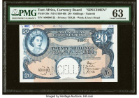 East Africa East African Currency Board 20 Shillings ND (1958-60) Pick 39s Specimen PMG Choice Uncirculated 63. Previously mounted, annotations and a ...