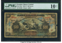 Ecuador Banco Central del Ecuador 500 Sucres 12.7.1947 Pick 96c PMG Very Good 10 Net. Rust, paper damage and annotations are noted on this examples. 
...