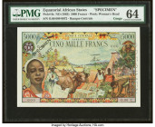 Equatorial African States Banque Centrale des Etats de l'Afrique Equatoriale, Congo 5000 Francs ND (1963) Pick 6s Specimen PMG Choice Uncirculated 64....