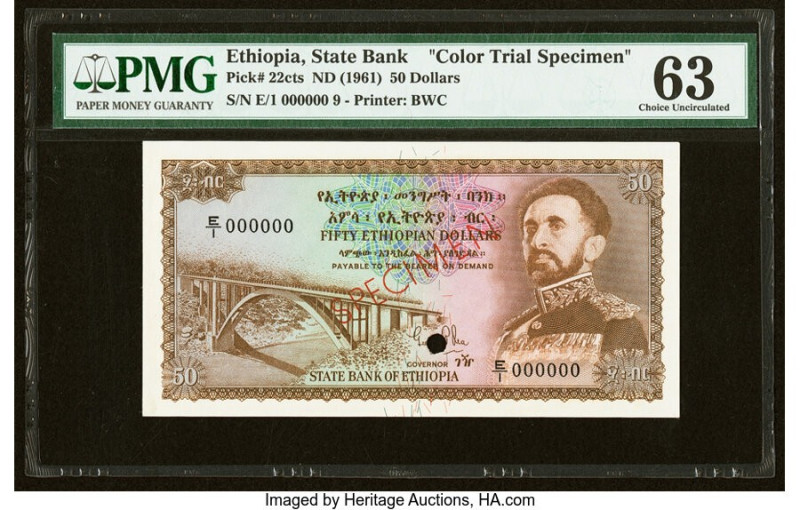 Ethiopia State Bank of Ethiopia 50 Dollars ND (1961) Pick 22cts Color Trial Spec...
