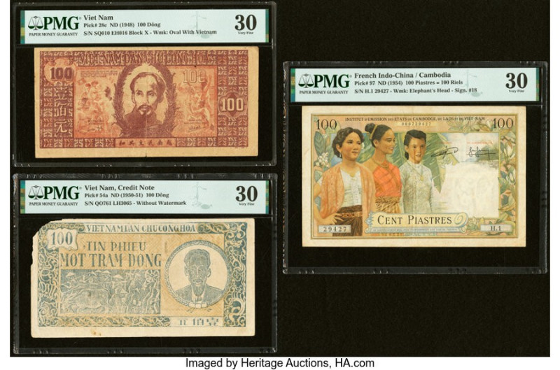 French Indochina & Vietnam Group Lot of 3 Examples PMG Very Fine 30 (3). Corner ...