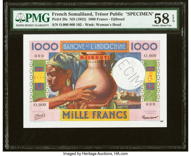 French Somaliland Tresor Public, Cote Francaise des Somalis, Djibouti 1000 Franc...
