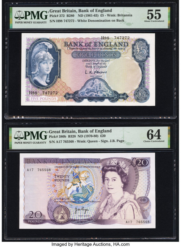 Great Britain Bank of England 5; 20 Pounds ND (1961-63); (1970-80) Pick 372; 380...